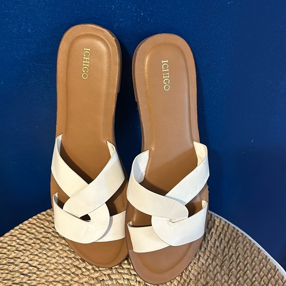 New Women’s ICHIGO Summer Slipper Slip-on White Flat Sandals Shoes Size 10